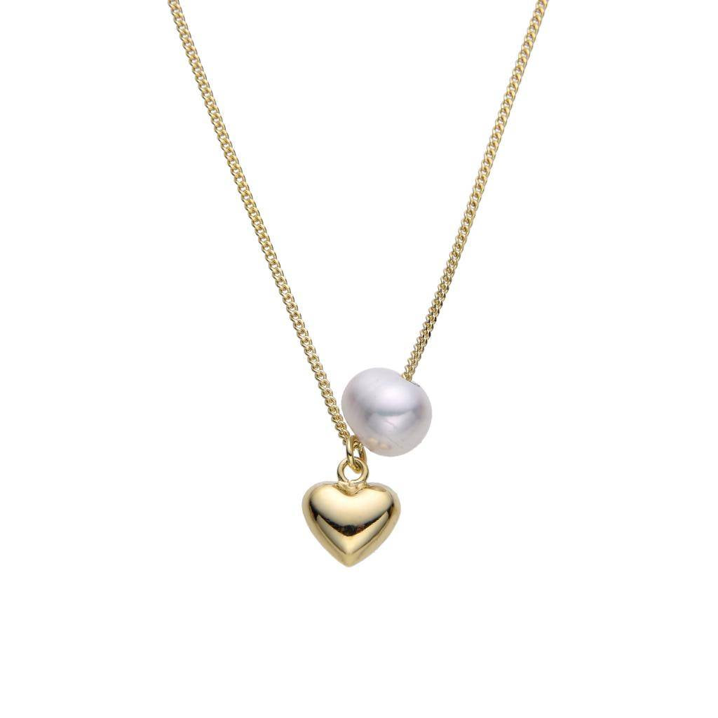 18k Gold Plated 925 Sterling Silver Heart Necklace with Pearl-Necklaces-GULI GULI