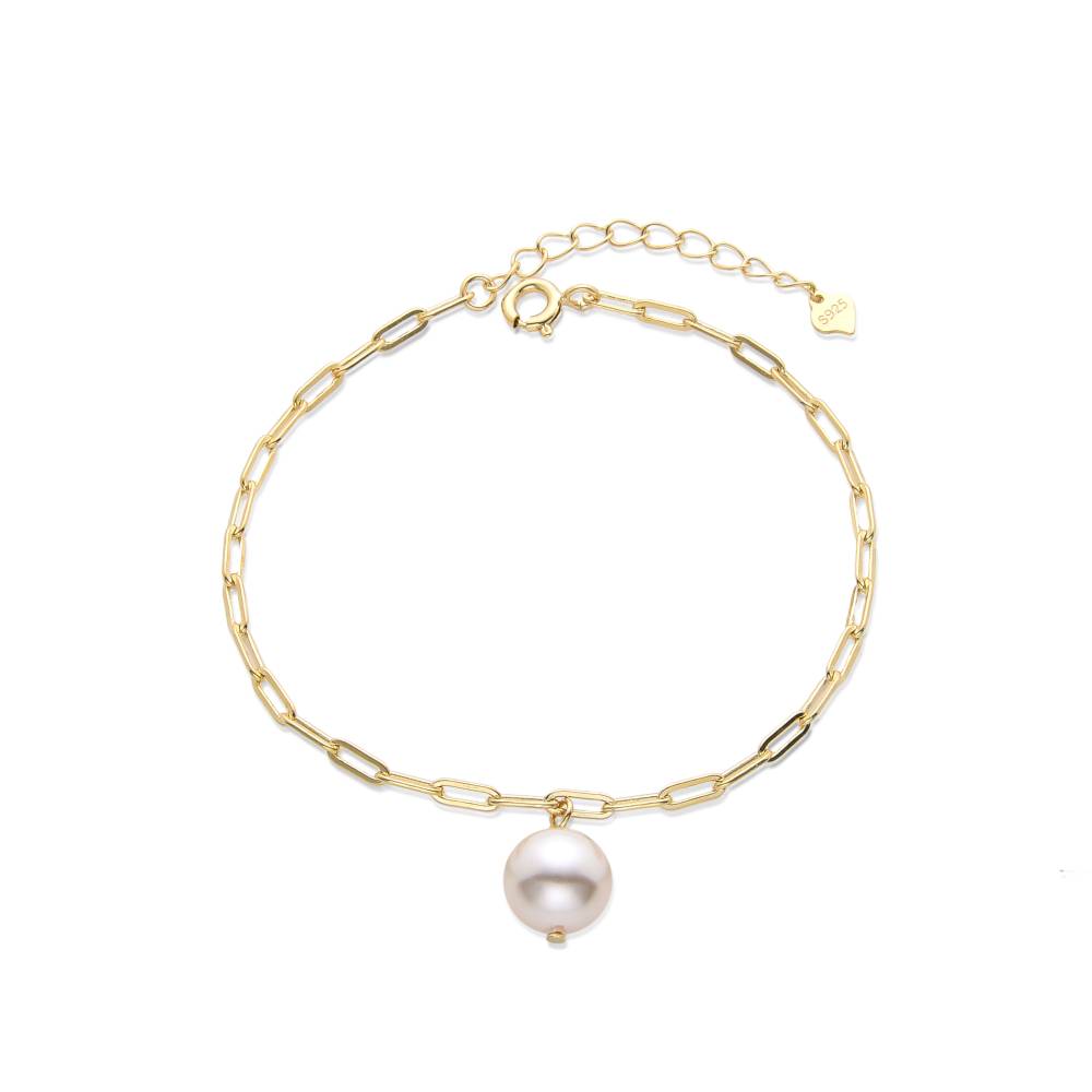 18k Gold Plated 925 Sterling Silver Pearl Charm Bracelet-Bracelets-GULI GULI