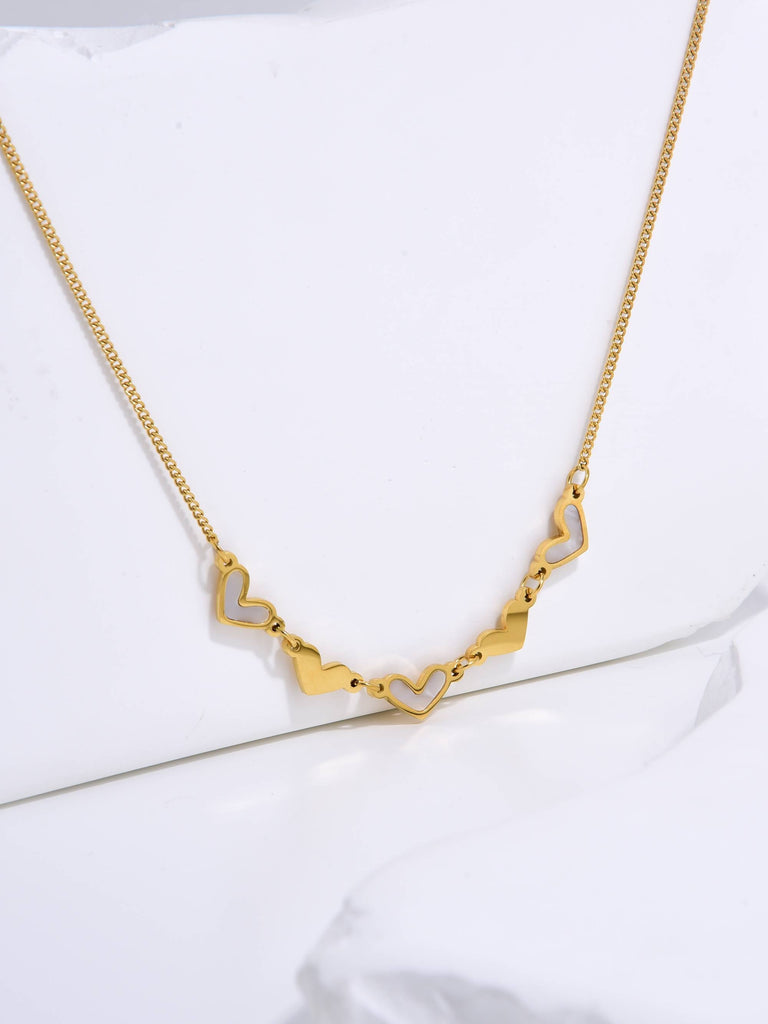 18k Gold Plated Mother-of-Pearl Heart Pendant Necklace-Necklaces-kKT