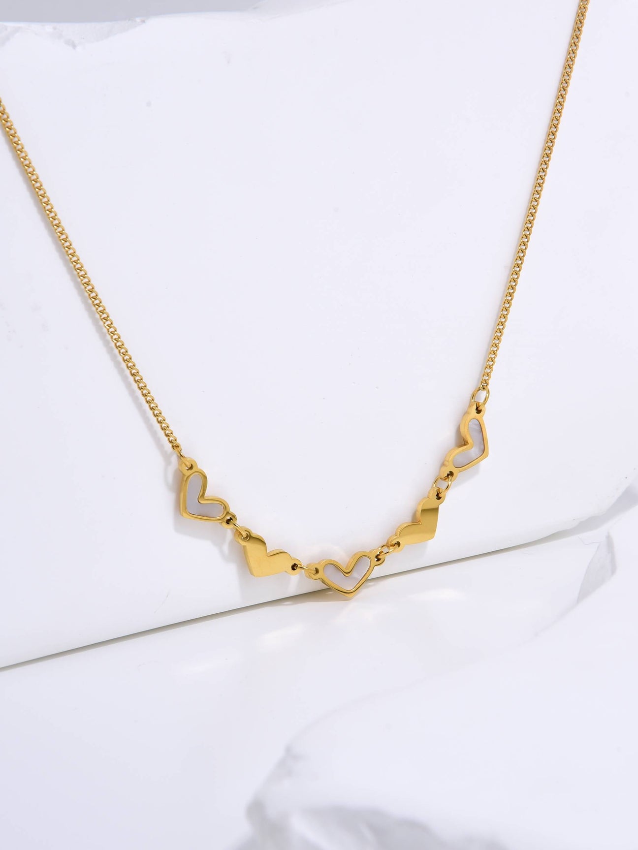 18k Gold Plated Mother-of-Pearl Heart Pendant Necklace-Necklaces-kKT