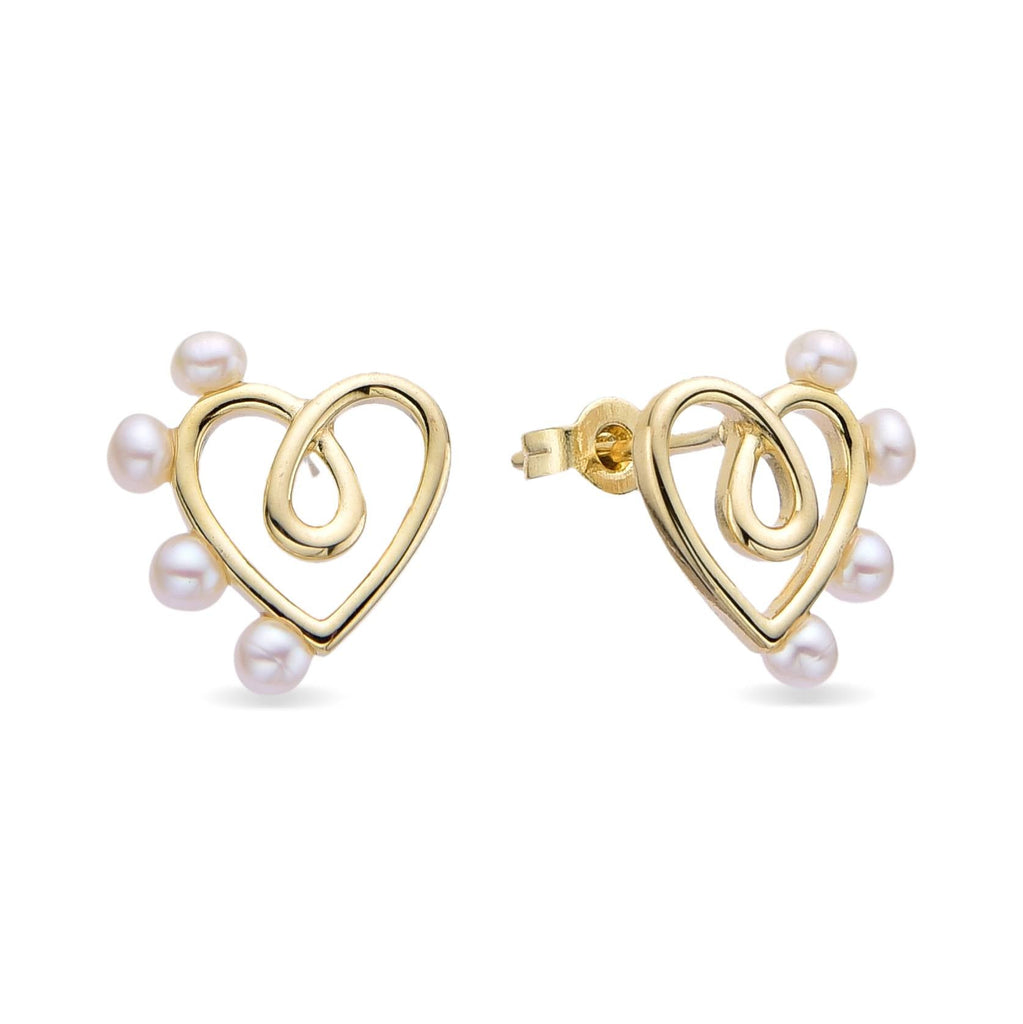 925 Silver Earrings with 18k Gold Plated Heart with Pearls-Earrings-YIA SILVER