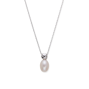 925 Silver Necklace with Central Pearl Pendant-Necklaces-YIA SILVER