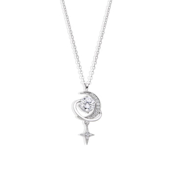 925 Silver Necklace with Crescent Moon and Star Pendant with Zirconia-Necklaces-GULI GULI