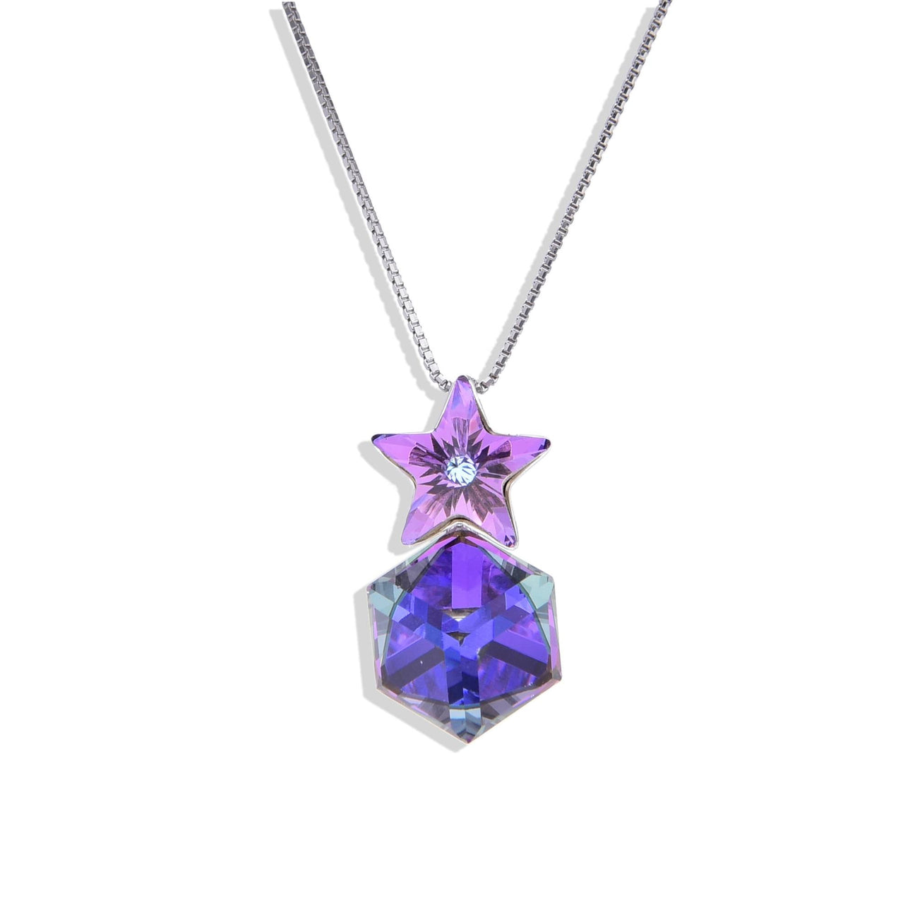925 Sterling Silver Star Design Necklace in Purple Tones.-Necklaces-GULI GULI