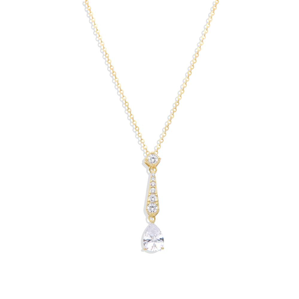 925 Sterling Silver Zirconia Drop Design Necklace-Necklaces-GULI GULI