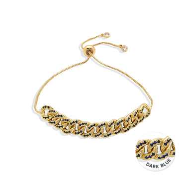 Adjustable Bracelet with Dark Blue Micro Zirconias and Chain Design-Bracelets-LANDCICA