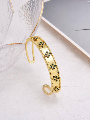 Adjustable Bracelet with Green Micro Zirconias in Brass-Bracelets-JOYERIA OA XINGYE