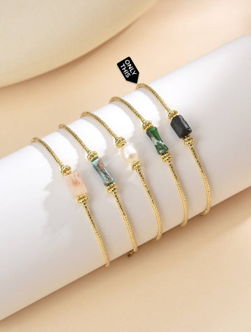 Adjustable Gold Black Semi Precious Stone Bracelet-Bracelets-Peling