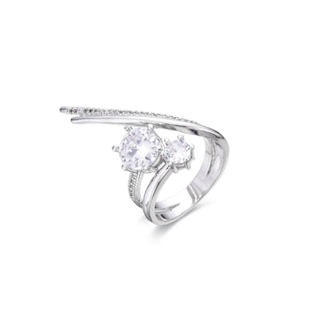 Adjustable Long Ring Silver Fashion with Clear Zircons-Rings-LANDCICA