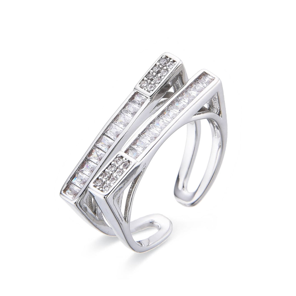 Adjustable Ring with Clear Zircons Silver Fashion Extravagant Design-Rings-NEW WEI