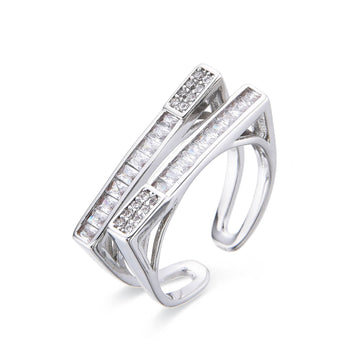 Adjustable Ring with Clear Zircons Silver Fashion Extravagant Design-Rings-NEW WEI