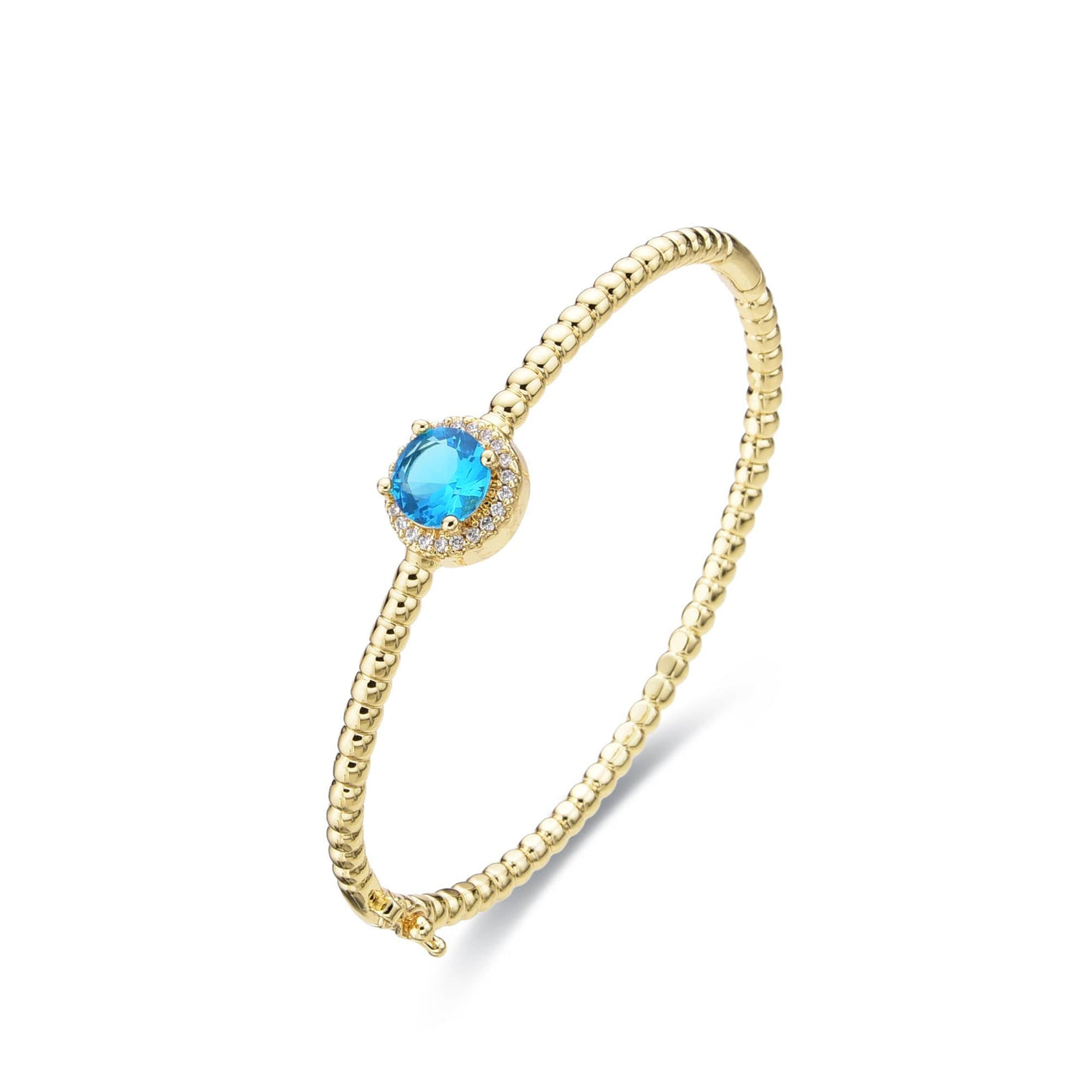Bangle Light Blue Round Zircon in 18k Gold Fashion-Bracelets-LANDCICA