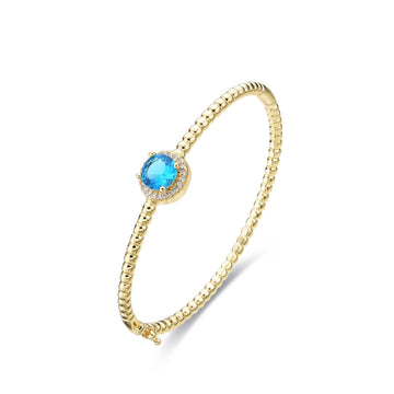 Bangle Light Blue Round Zircon in 18k Gold Fashion-Bracelets-LANDCICA
