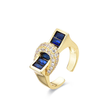 Belt Ring Blue Zircons 18k Gold Fashion-Rings-LANDCICA