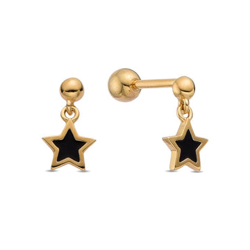 Black Hanging Star Piercing Style Earrings in 925 Silver and 18k Gold Plated-Earrings-GULI GULI