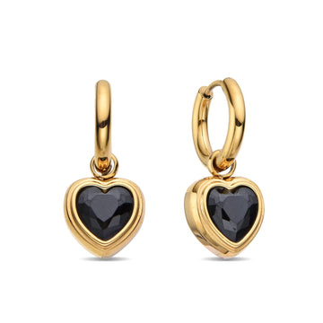Black Heart Earrings in Gold Fashion-Earrings-NEW WEI
