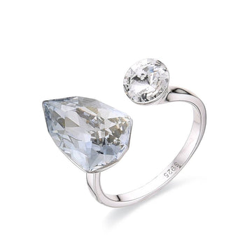 Blue Ring with Clear Swarovski Drop in 925 Sterling Silver-Rings-GULI GULI