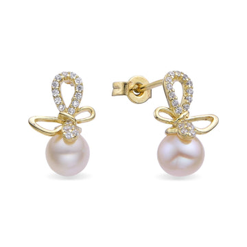 Bow Earrings with Pearl in 925 Silver with 18k Gold Plated-Earrings-YIA SILVER