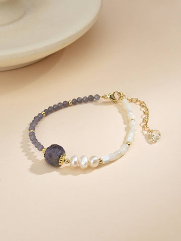 Bracelet Decorated with Pearls and Semiprecious Stones with 18k Gold Plated-Bracelets-Baishangmei