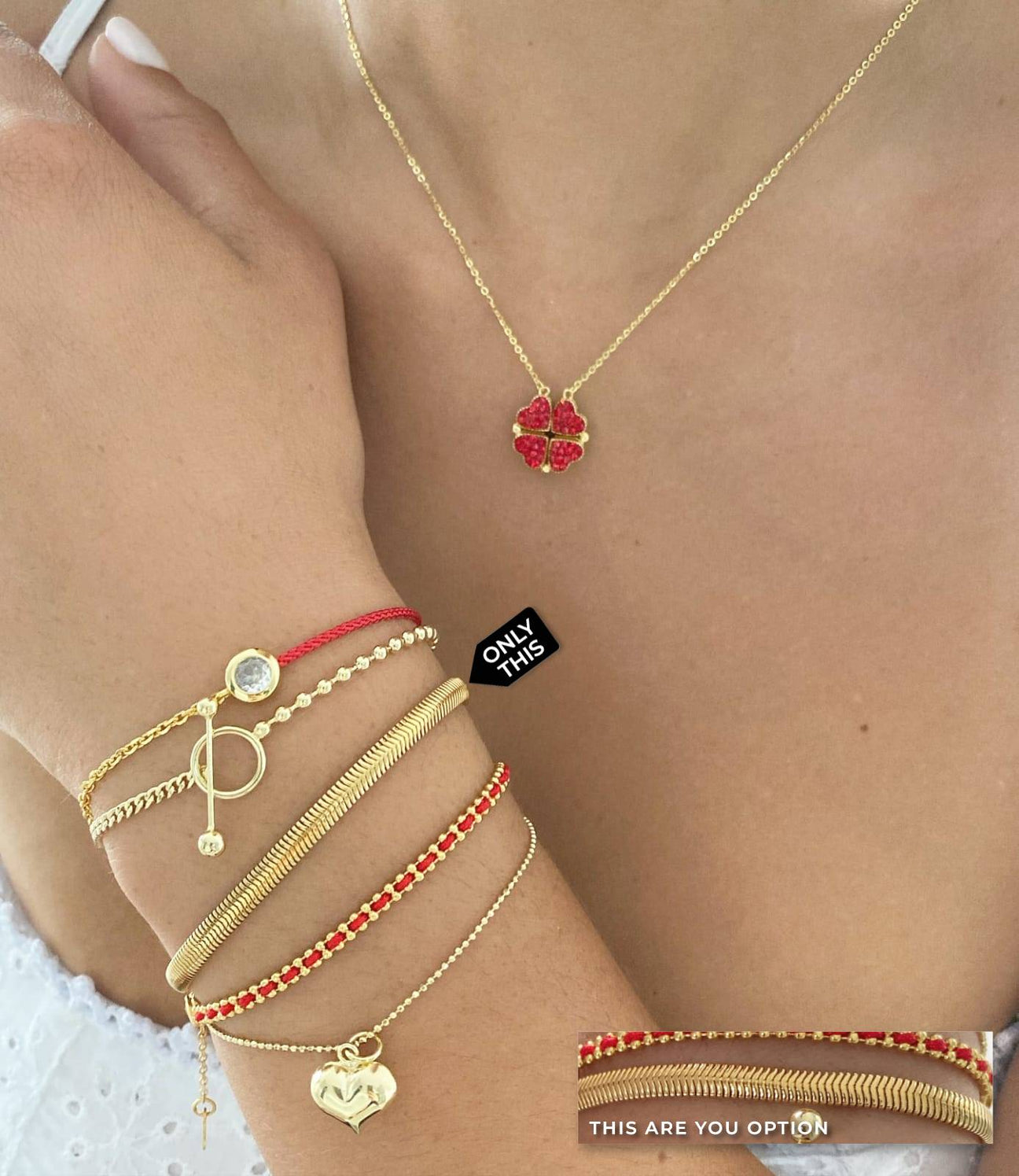 Bracelet Made of 925 Silver with 18k Gold Plating Intertwined with Red Thread-Bracelets-GULI GULI