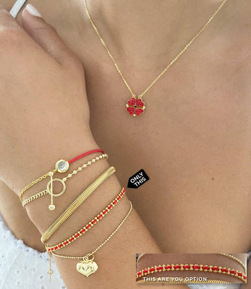 Bracelet Made of Silver 925 with 18k Gold Plating Intertwined with Red Thread-Bracelets-GULI GULI