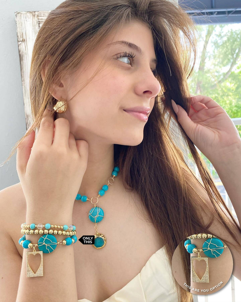 Bracelet with Blue Semiprecious Stones and Heart Pendant with Zirconia in Gold Filled-Bracelets-Vila veloni corp