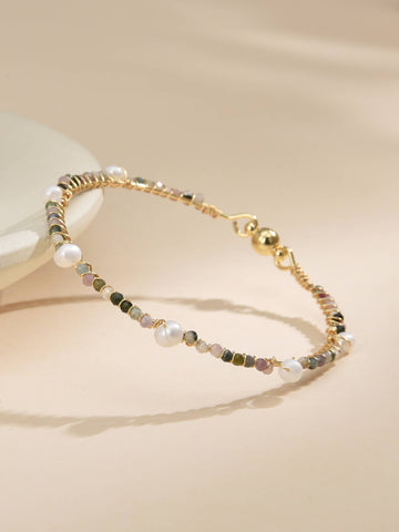 Bracelet with Pearls and Details in Semiprecious Stones Made in 18k Gold Plated-Bracelets-Baishangmei