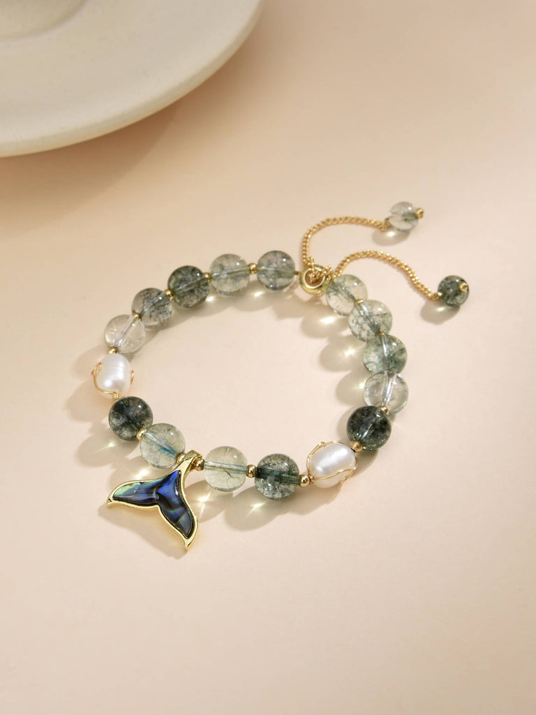 Bracelet with Semiprecious Stones and Mermaid Tail Pendant with 18k Gold Plated-Bracelets-Baishangmei