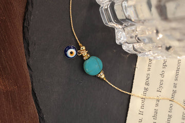 Bracelet with Turquoise Semi-Precious Stone and Turkish Eye in Cooper and 18k Gold Plating-Bracelets-Turquia