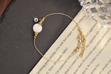 Bracelet with White Semi-Precious Stone and Turkish Eye in Cooper and 18k Gold Plating-Bracelets-Turquia
