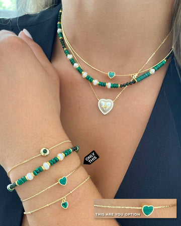 Bracelet with a Heart Detail Made of Precious Stone in Silver 925 and 18k Gold Plating-Bracelets-GULI GULI
