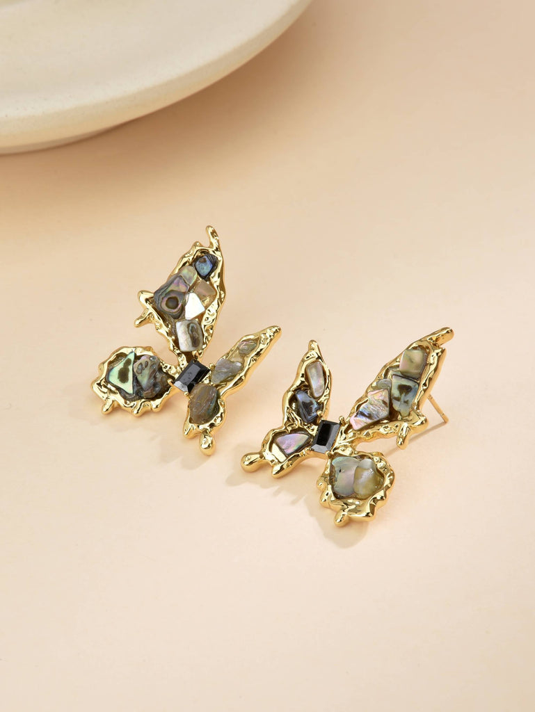 Butterfly Design Earrings with Semi-Precious Stones in Cooper and 18k Gold Plating-Earrings-OSA BEA