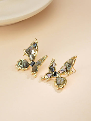 Butterfly Design Earrings with Semi-Precious Stones in Cooper and 18k Gold Plating-Earrings-OSA BEA