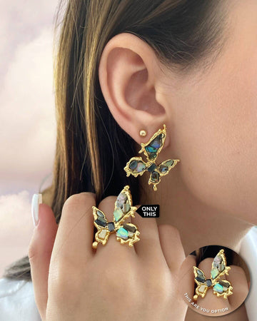 Butterfly Design Ring with Semi-Precious Stones in Cooper and 18k Gold Plating-Rings-OSA BEA