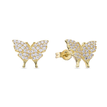 Butterfly Earrings Covered with Zirconia in 925 Silver with 18k Gold Plated-Earrings-YIA SILVER