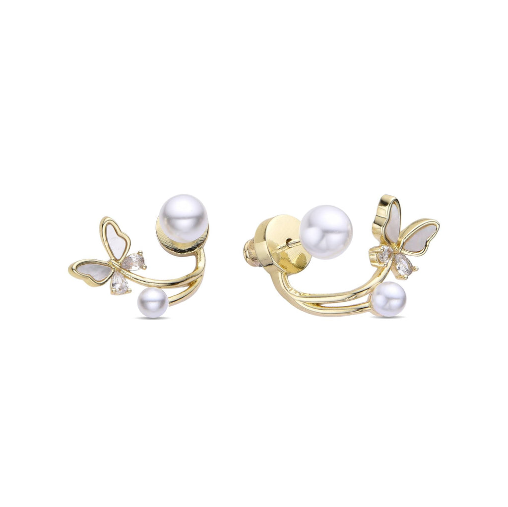 Butterfly Earrings with Pearls in Gold Fashion 18k-Earrings-NEW WEI