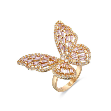 Butterfly Ring in Pink Zirconia-Rings-NEW WEI