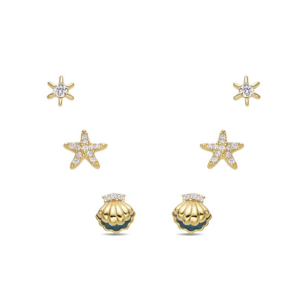 Celestial Charm of Multi Earrings with Blue Heart and Moons in 925 Silver with 18k Gold Plated and Zirconia-Earrings-GULI GULI