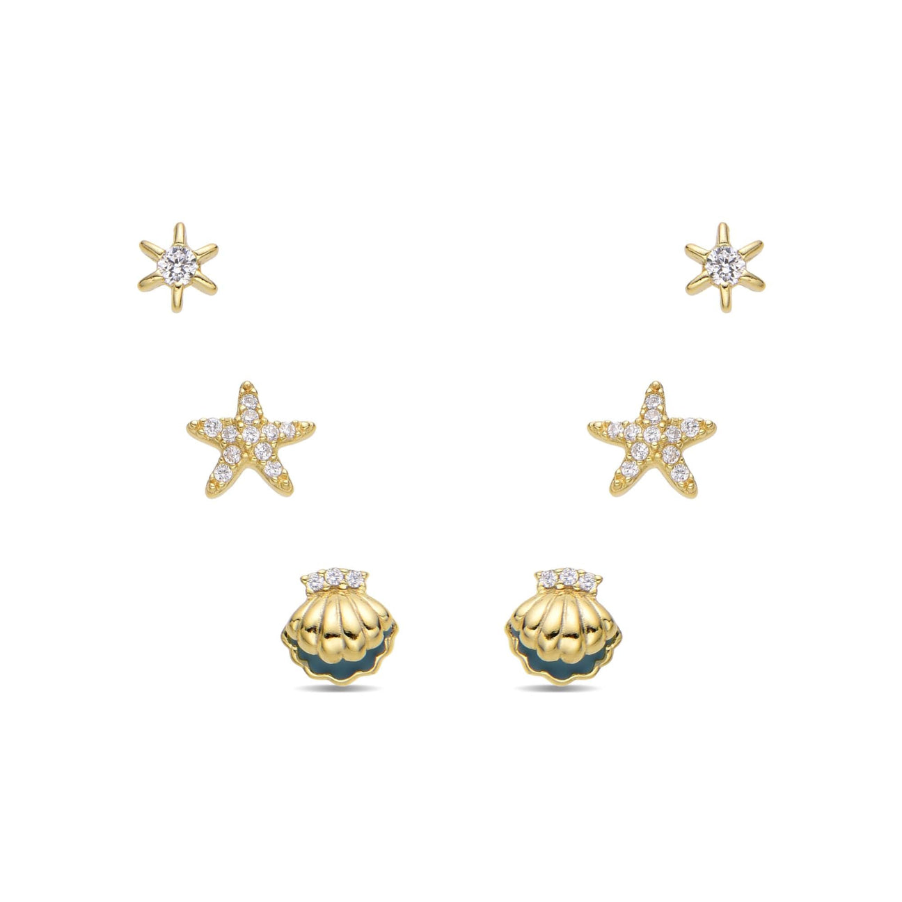 Celestial Charm of Multi Earrings with Blue Heart and Moons in 925 Silver with 18k Gold Plated and Zirconia-Earrings-GULI GULI