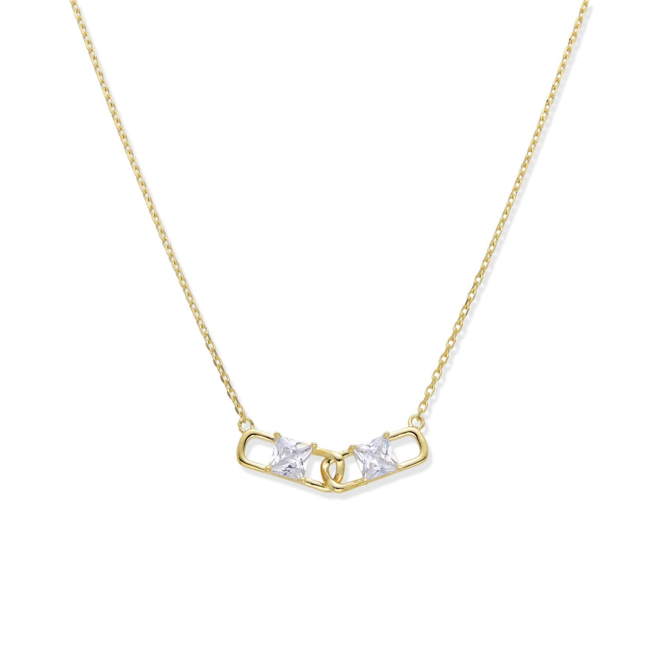 Chain Necklace with Zirconia in 925 Silver with 18k Plating-Necklaces-YIA SILVER