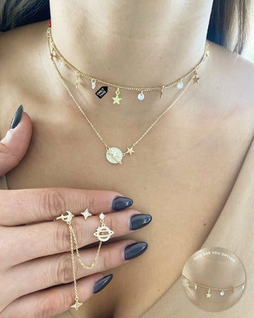 Choker Necklace with Star and Zirconia Pendants-Earrings-Vila veloni corp