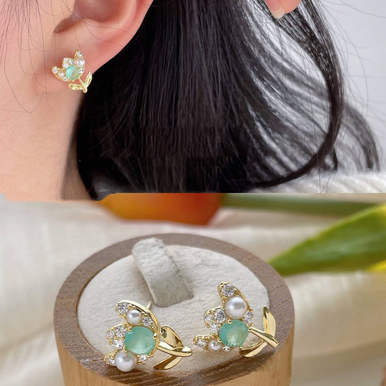 Classic Flower Shaped Earrings with Semi Precious Stones in 925 Silver-Earrings-GULI GULI