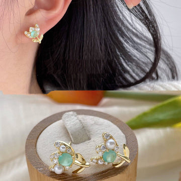 Classic Flower Shaped Earrings with Semi Precious Stones in 925 Silver-Earrings-GULI GULI