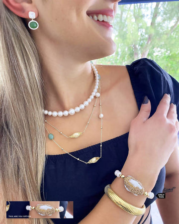 Cultured Pearl Bracelet with Zirconia-Bracelets-Vila veloni corp