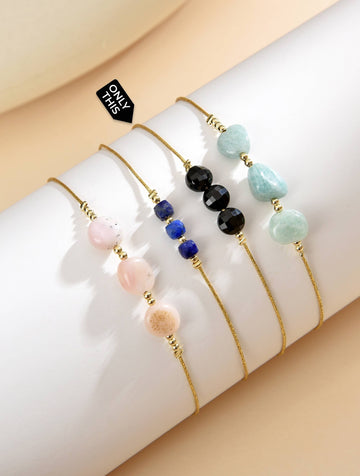 Dark Elegance Adjustable Bracelet with Black Stones-Bracelets-Peling