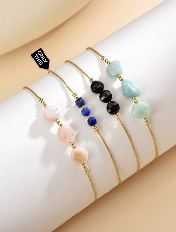 Deep Blue Semi Precious Stone Bracelet with Gold Accents-Bracelets-Peling