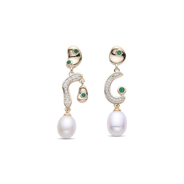 Design Earrings with Dangling Pearls and Micro-Zirconias-Earrings-NEW WEI