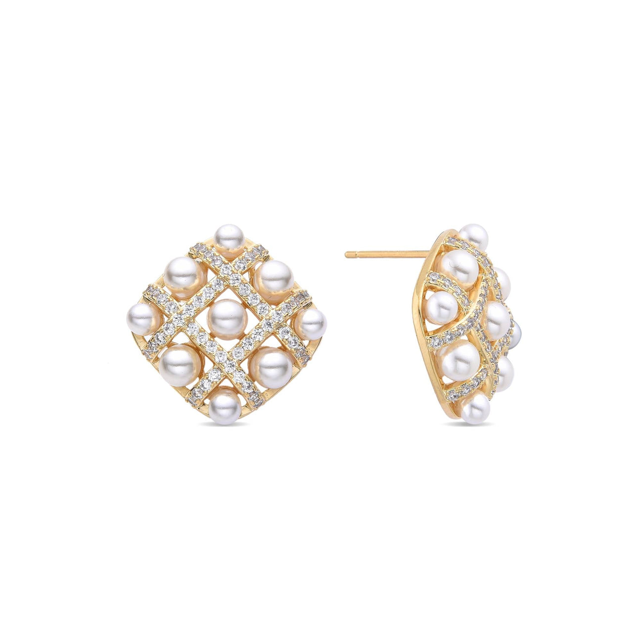 Diamond Shaped Earrings with 18k Gold Plated.-Earrings-ROMANE