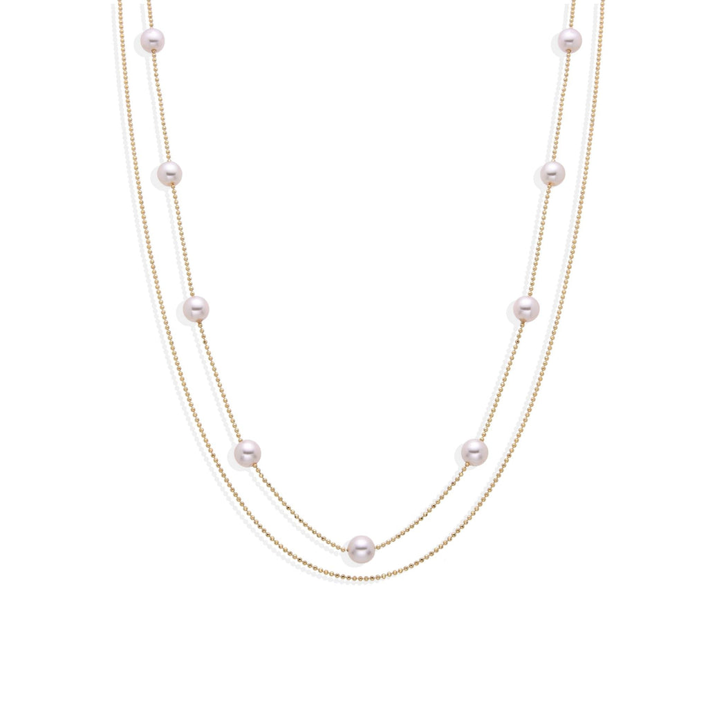 Double Chain Pearl Necklace in 18k Gold Plated 925 Sterling Silver-Necklaces-GULI GULI