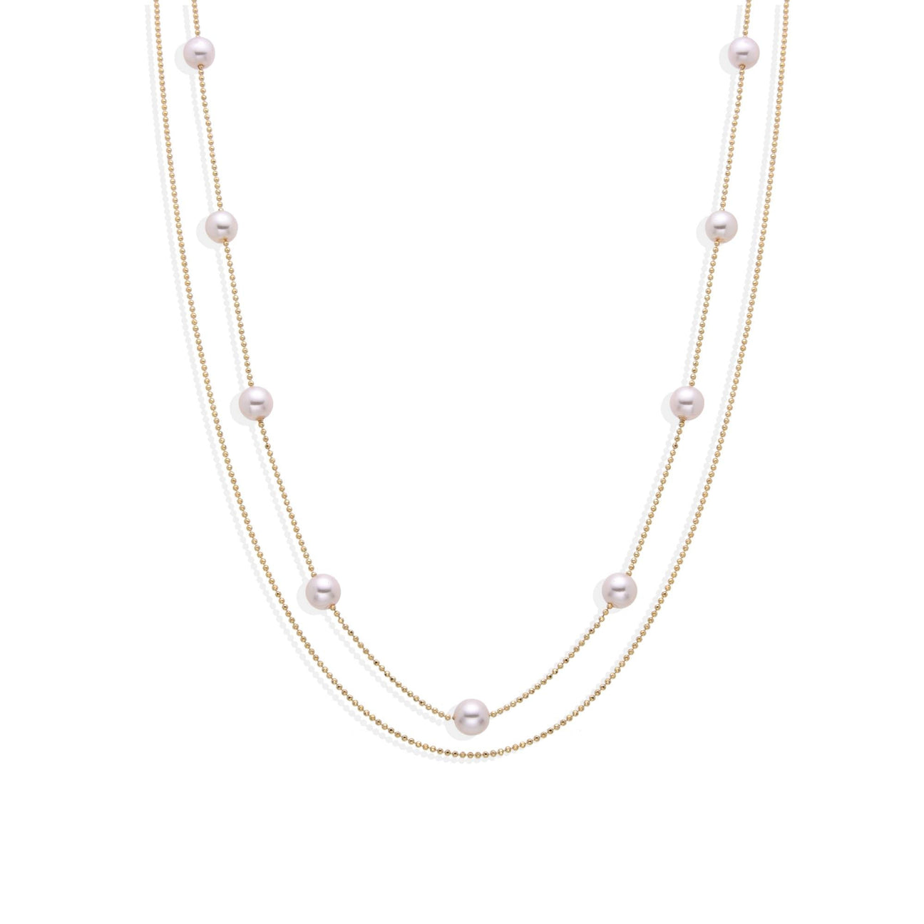 Double Chain Pearl Necklace in 18k Gold Plated 925 Sterling Silver-Necklaces-GULI GULI